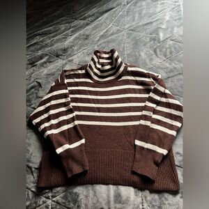 a new day Brown and White Cowl Turtleneck Sweater
